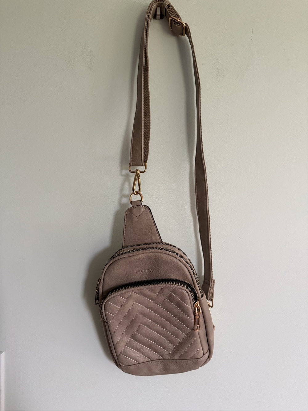 Telena Taupe Quilted Crossbody Bag – Stylish Everyday Sling